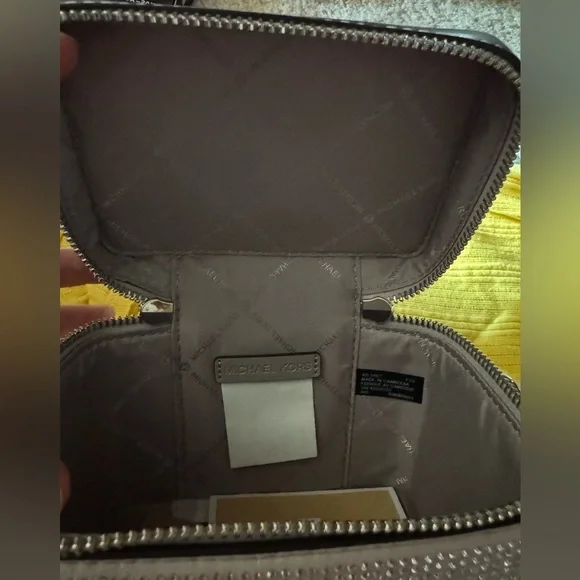 New With Tags, Michael Kors Sandrine Silver Small Box Crossbody Bag - Picture 15 of 16